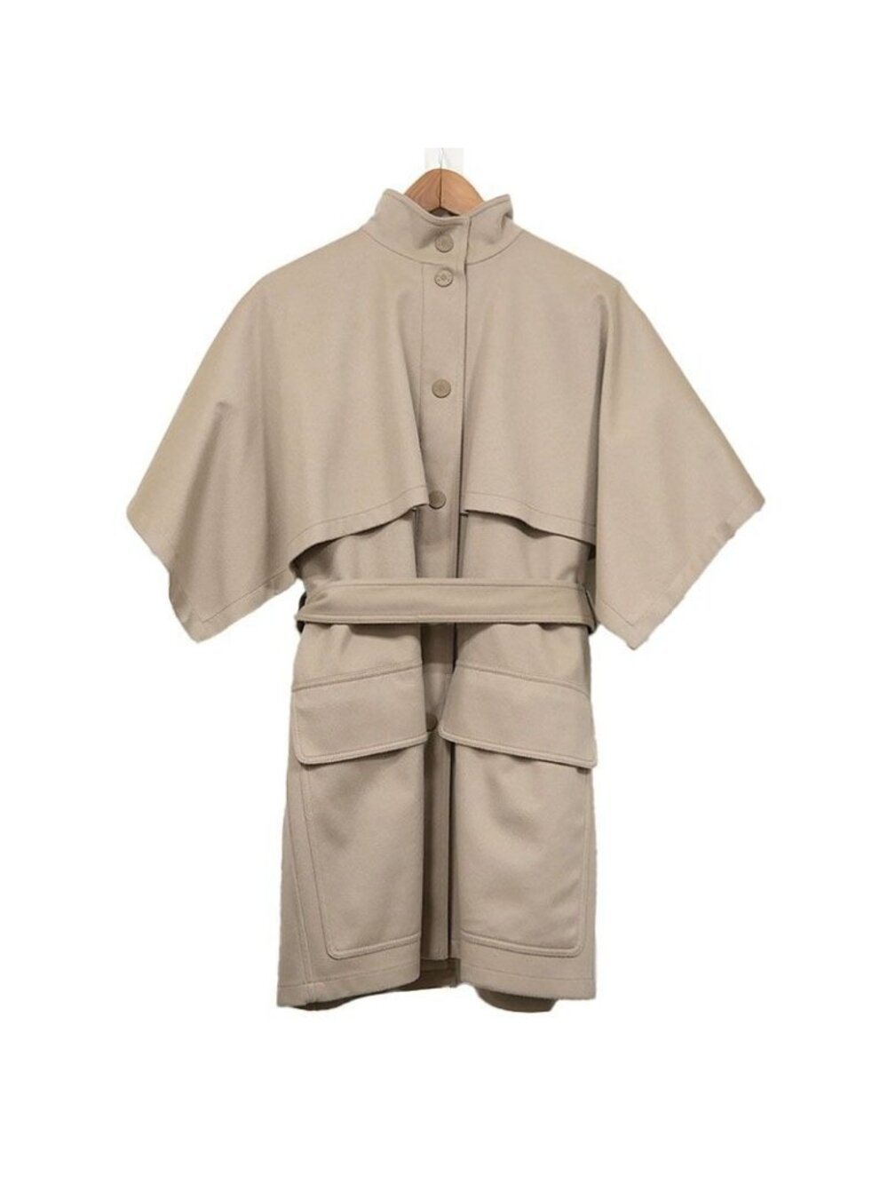 Hermes Cashmere Cape Coat Gilet 38 Beige Poncho